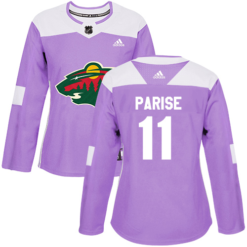 Adidas Wild #11 Zach Parise Purple Authentic Fights Cancer Women's Stitched NHL Jersey - Click Image to Close